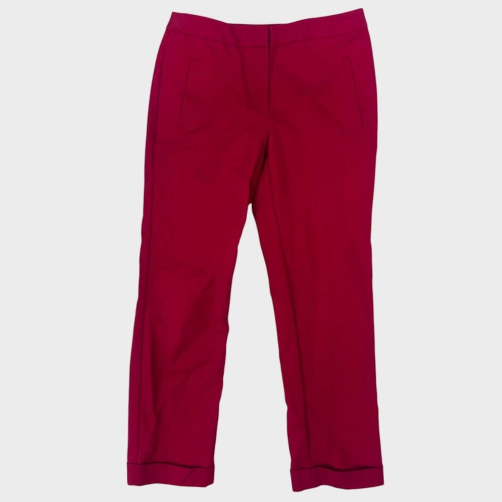 Chico's Size 00 US 2 Red Cuffed Folded Hem Pants Cropped Casual Straight Leg